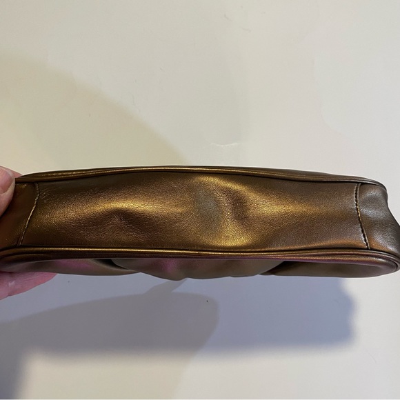 Bronze vegan leather clutch with brass hardware and rhinestones, GUC no strap - Picture 6 of 10